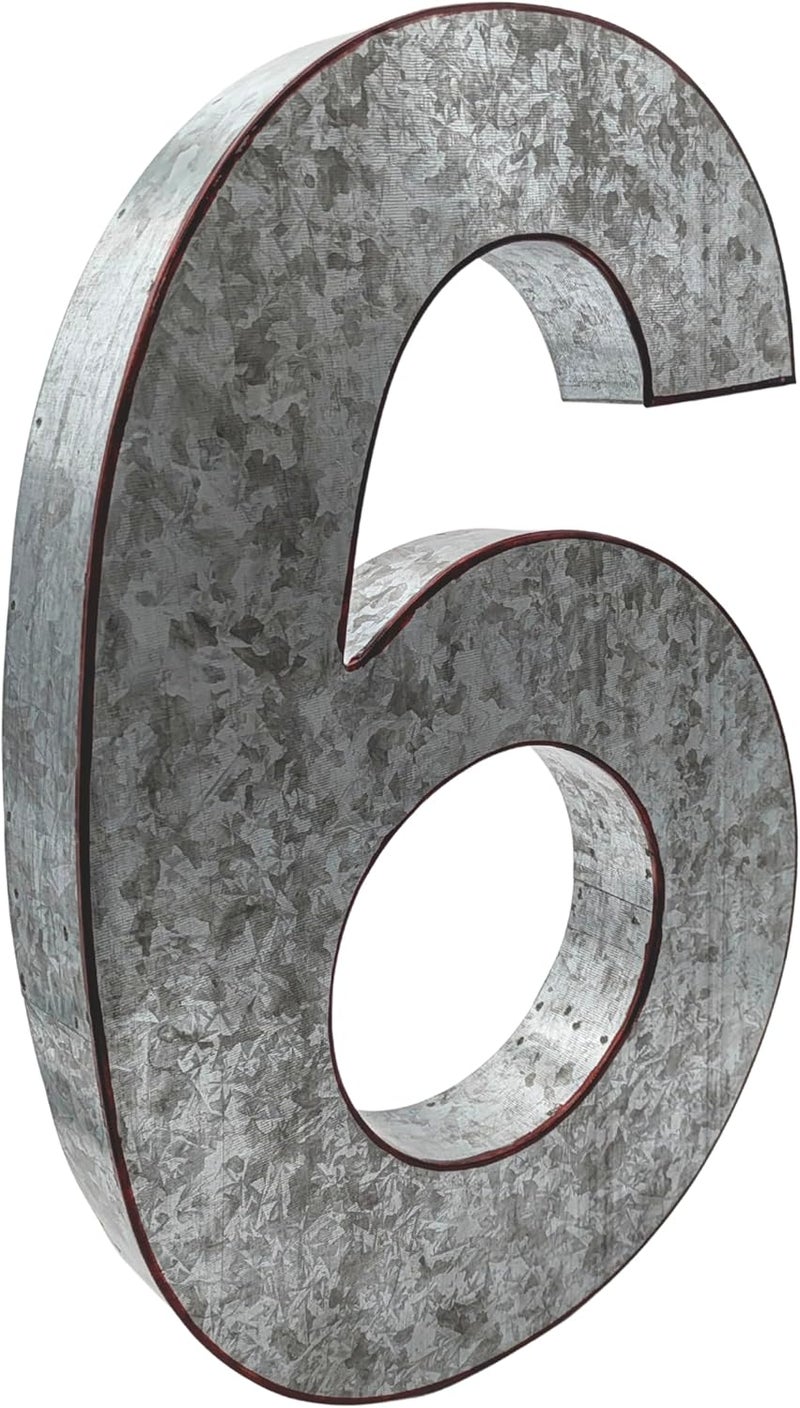 Science Purchase 20" Metal Number 6 (Six) Wall Decor, Silver with Rusted Edges, Galvanized Wall Mountable Decoration for Country, Mid-Century, or Farmhouse Themed Room or Event - Image 1